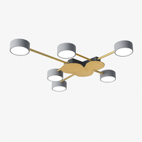 Plafonnier LED design in metaal en hout met meerdere ronde lampen Aibiou