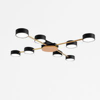 Plafonnier LED design in metaal en hout met meerdere ronde lampen Aibiou
