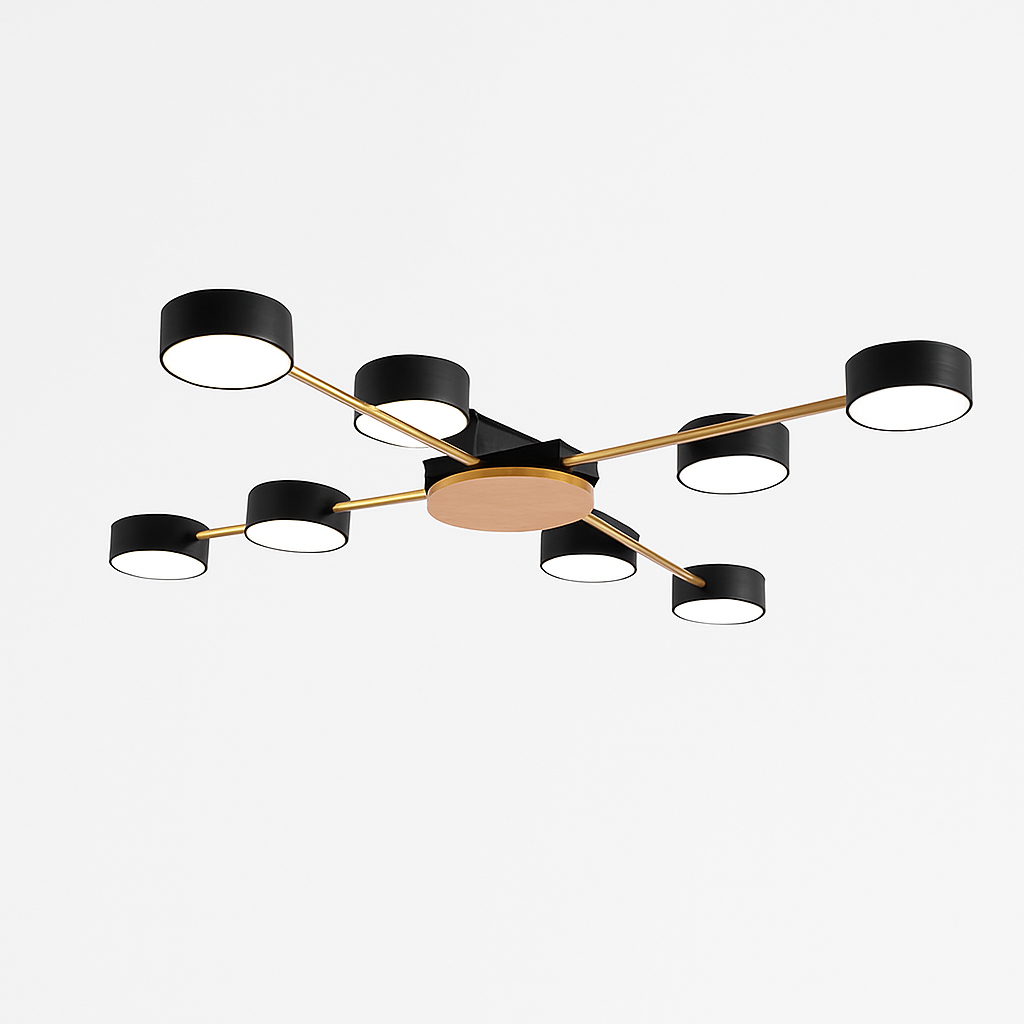 Plafonnier LED design in metaal en hout met meerdere ronde lampen Aibiou