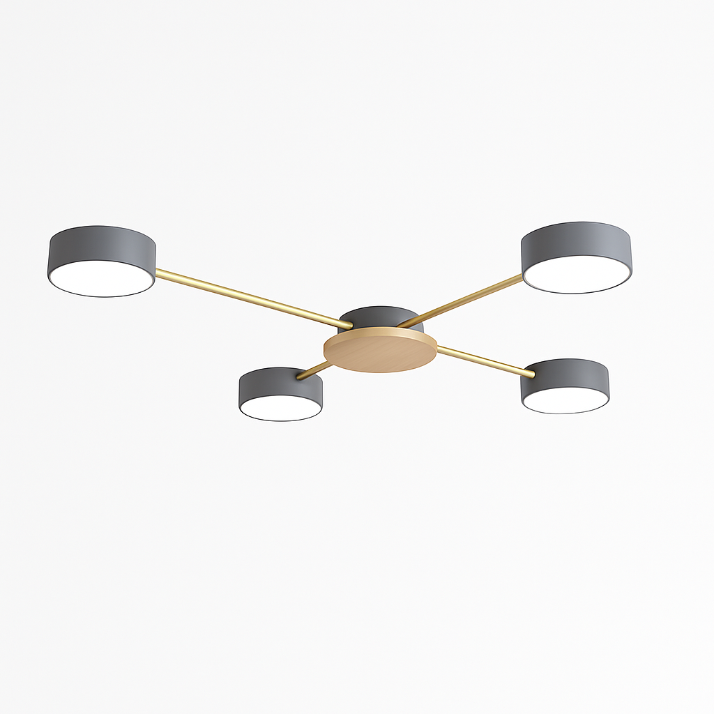 Plafonnier LED design in metaal en hout met meerdere ronde lampen Aibiou