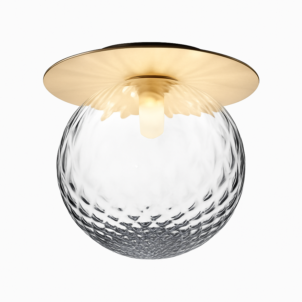 Design LED plafondlamp rond goudkleurig met glazen bol Porch