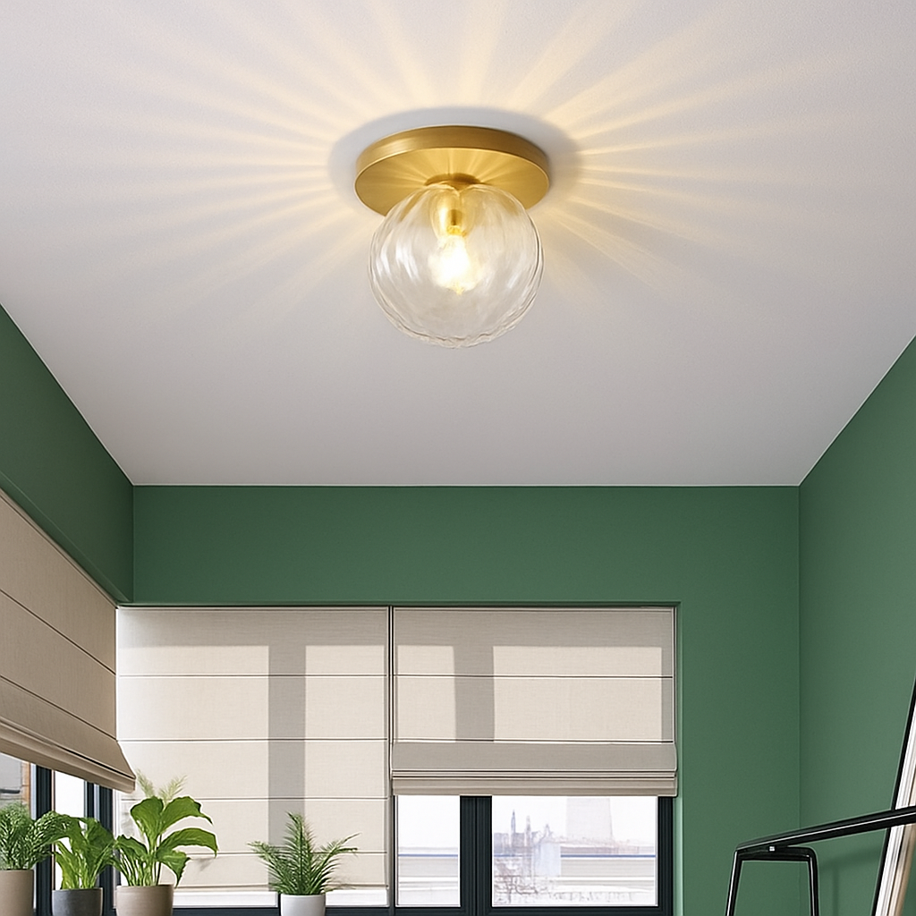 Design LED plafondlamp rond goudkleurig met glazen bol Porch