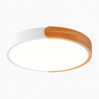 Ronde LED plafondlamp van metaal en gebogen hout Macaron