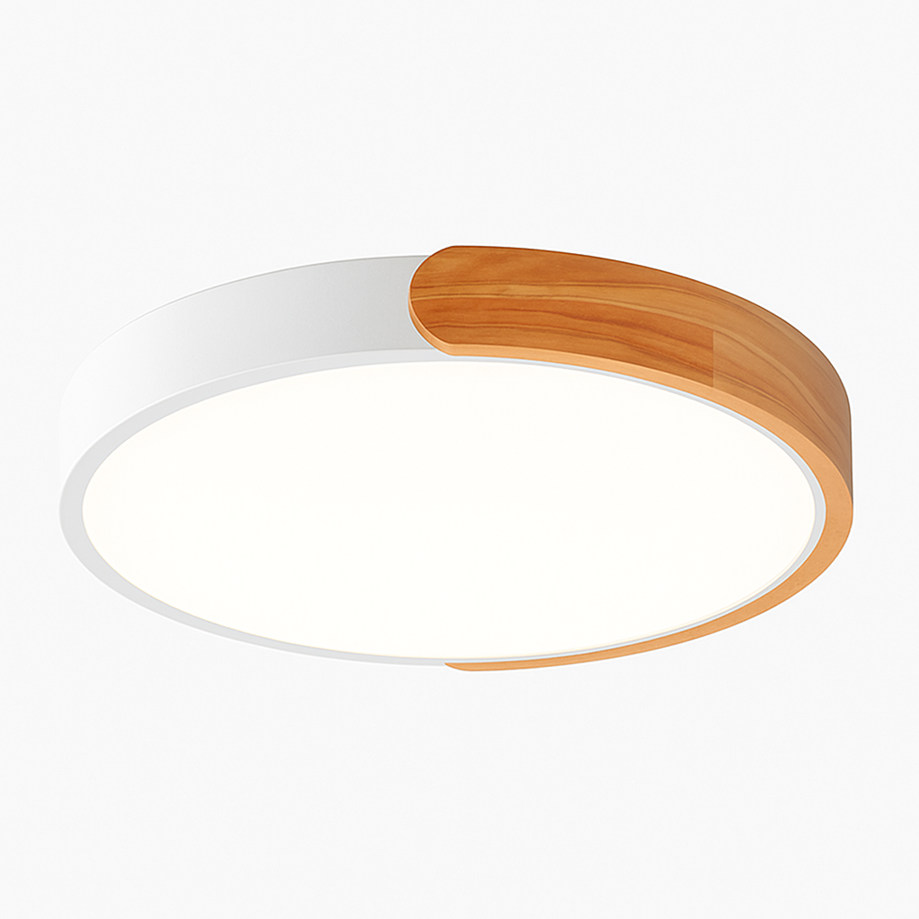 Ronde LED plafondlamp van metaal en gebogen hout Macaron