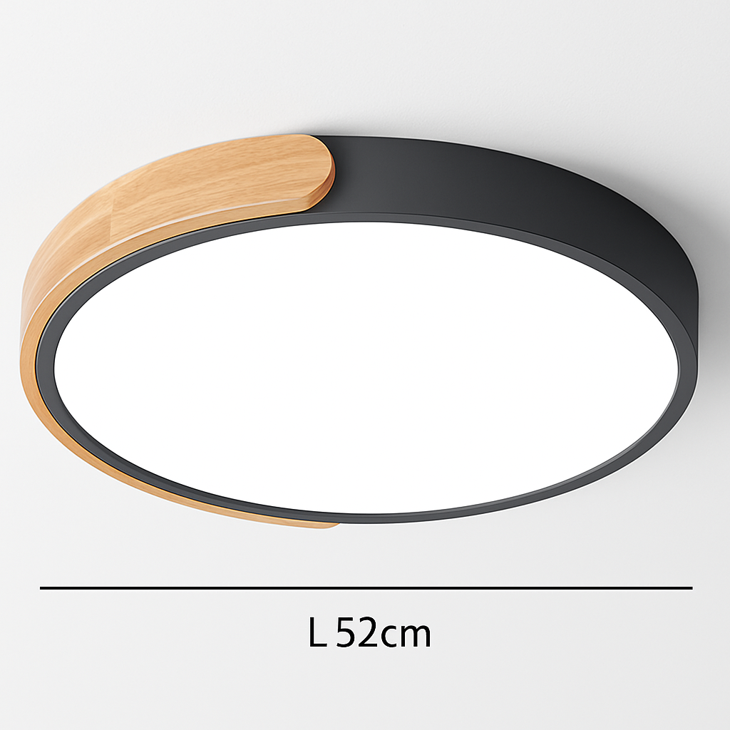 Ronde LED plafondlamp van metaal en gebogen hout Macaron