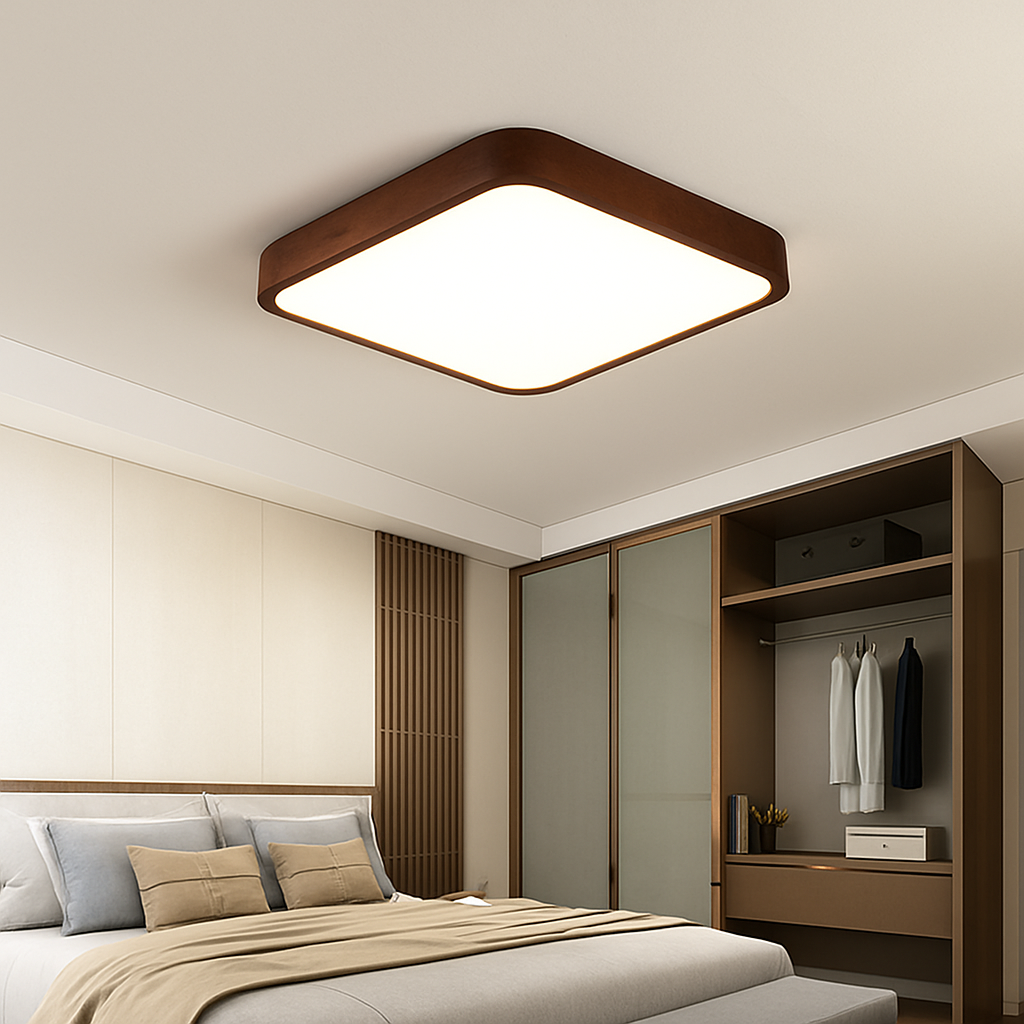 Moderne LED plafondlamp in geometrische houten vorm Evelyn