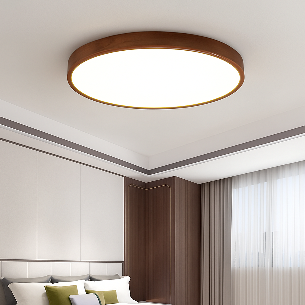 Moderne LED plafondlamp in geometrische houten vorm Evelyn