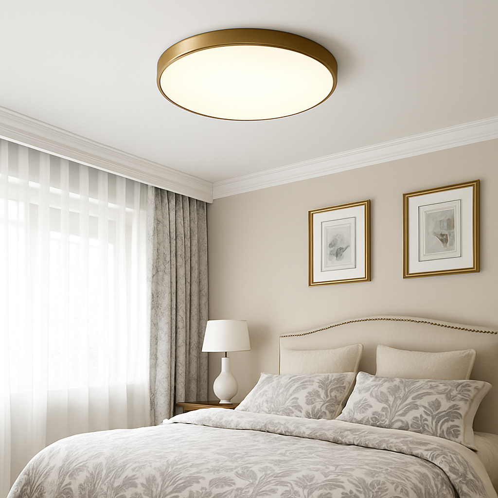 Plafondlamp plat en rond goudkleurig met LED