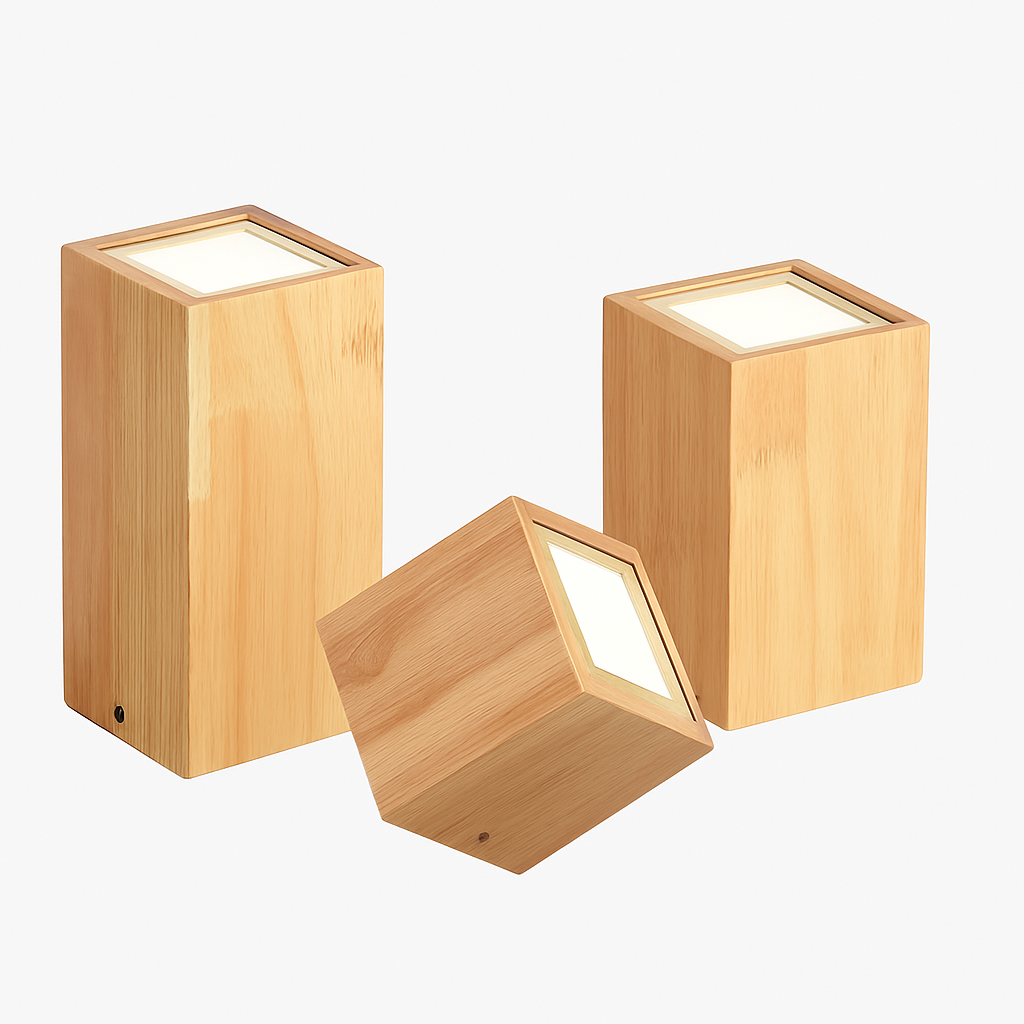 Plafonnier spot met LED cube in hout