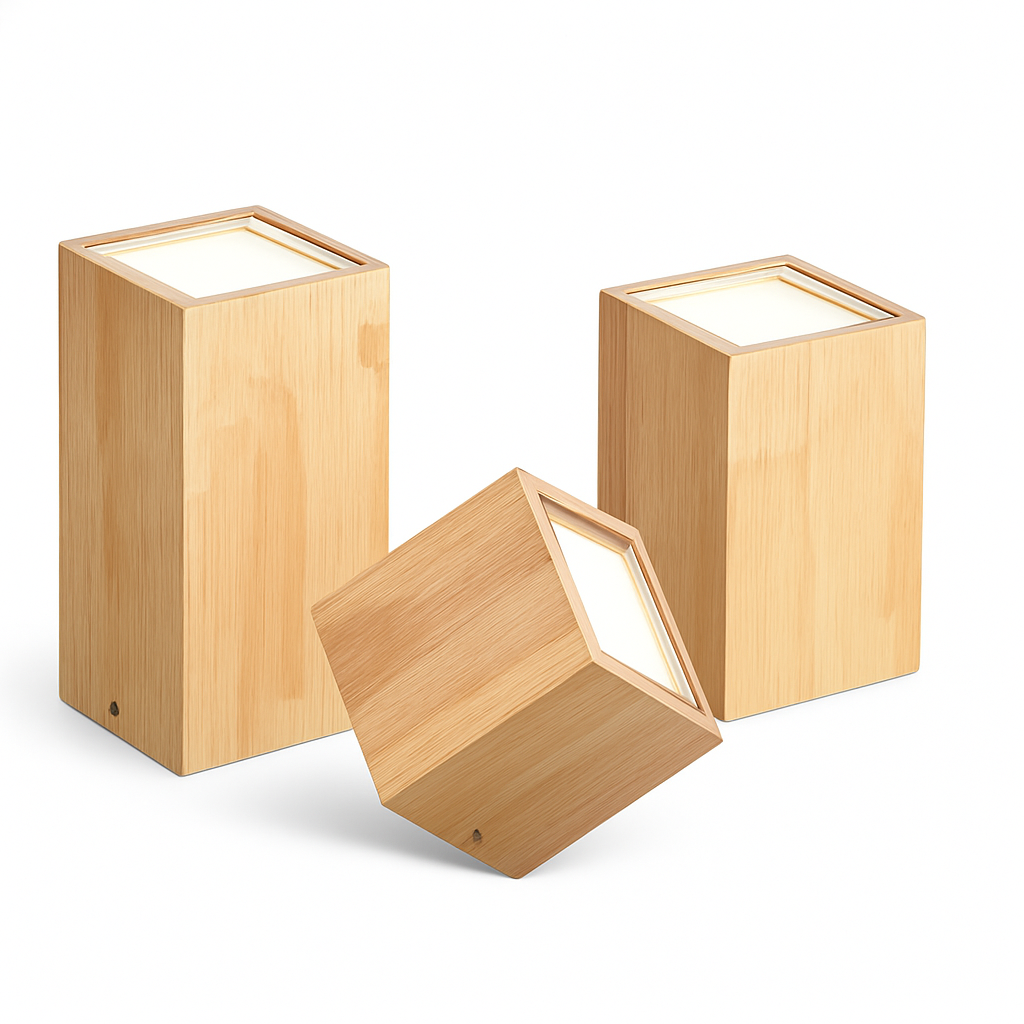 Plafonnier spot met LED cube in hout