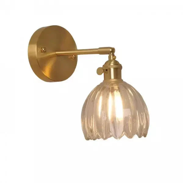 Retro wandlamp in de vorm van een tulp bloem – wandlamp met glazen kap en gouden afwerking