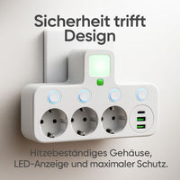 Stekkerdoos met 3 stopcontacten | Meerdere stekkerdoos met USB & schakelaar | PowerGrid