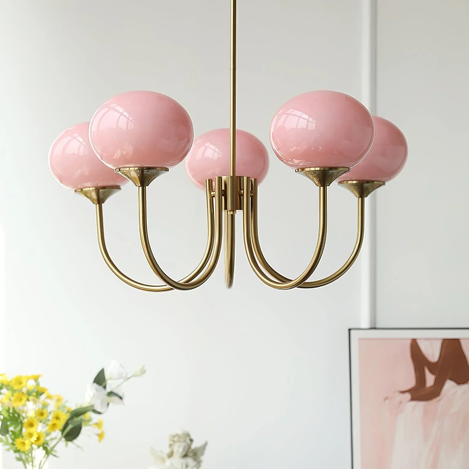 Retro glamour hanglamp met bolvormige lampenkappen