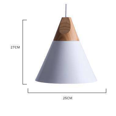Houten en aluminium hanglamp in de vorm van een kegel