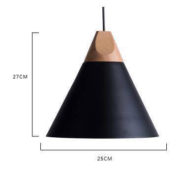 Houten en aluminium hanglamp in de vorm van een kegel