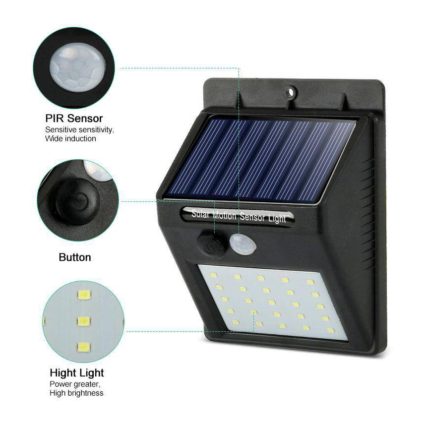 Zwarte zonne-LED wandlamp