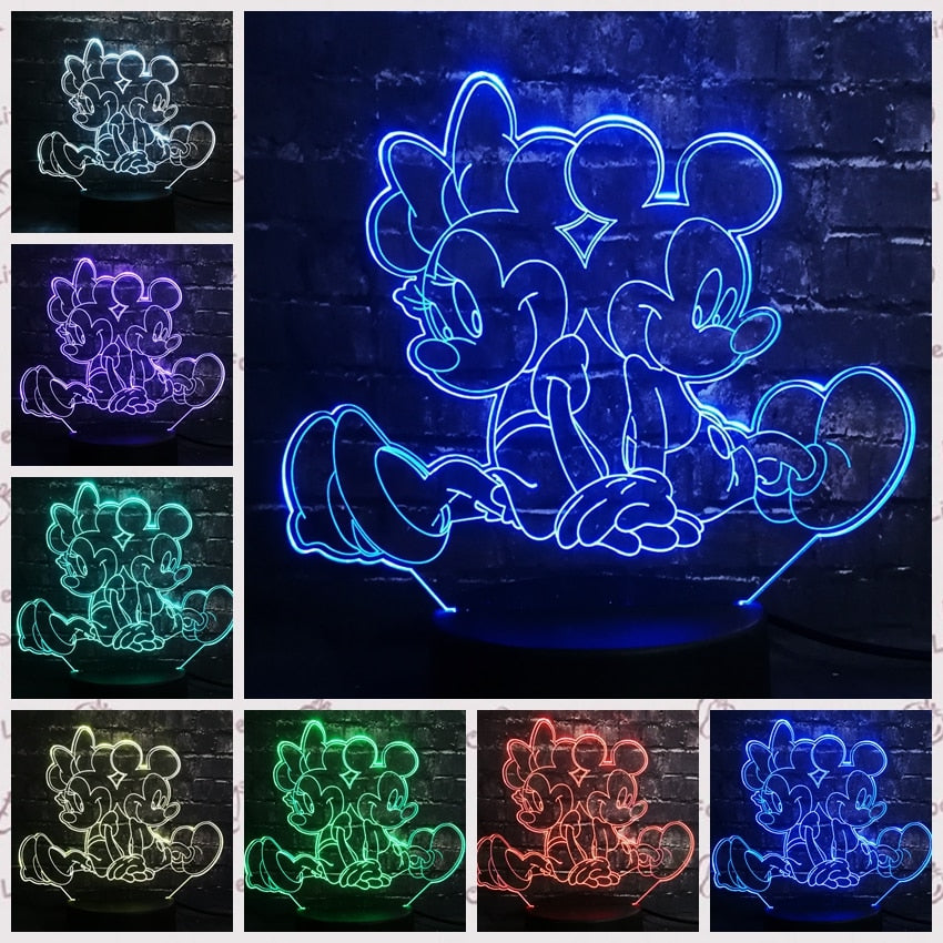 ToonLuxe 3D Nachtlampje | Levendige Mickey & Minnie LED slaapkamerlamp met afstandsbediening