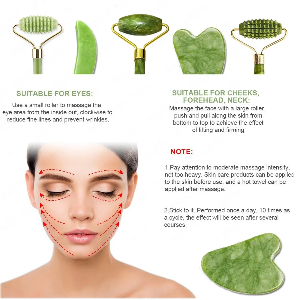 RollPro | Jade Gua Sha Gezichtsmassage Roller Set (4PCS)