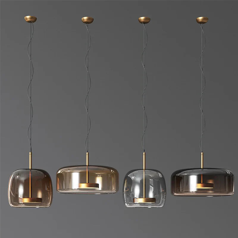 Moderne LED glazen hanglamp – minimalistische lampenkap en gouden afwerking