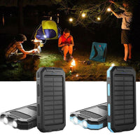 Waterdichte oplader met ultrahoge capaciteit | Gemaakt voor avontuur met opladen op zonne-energie, twee USB-uitgangen, LED-zaklamp en veiligheidsfuncties.