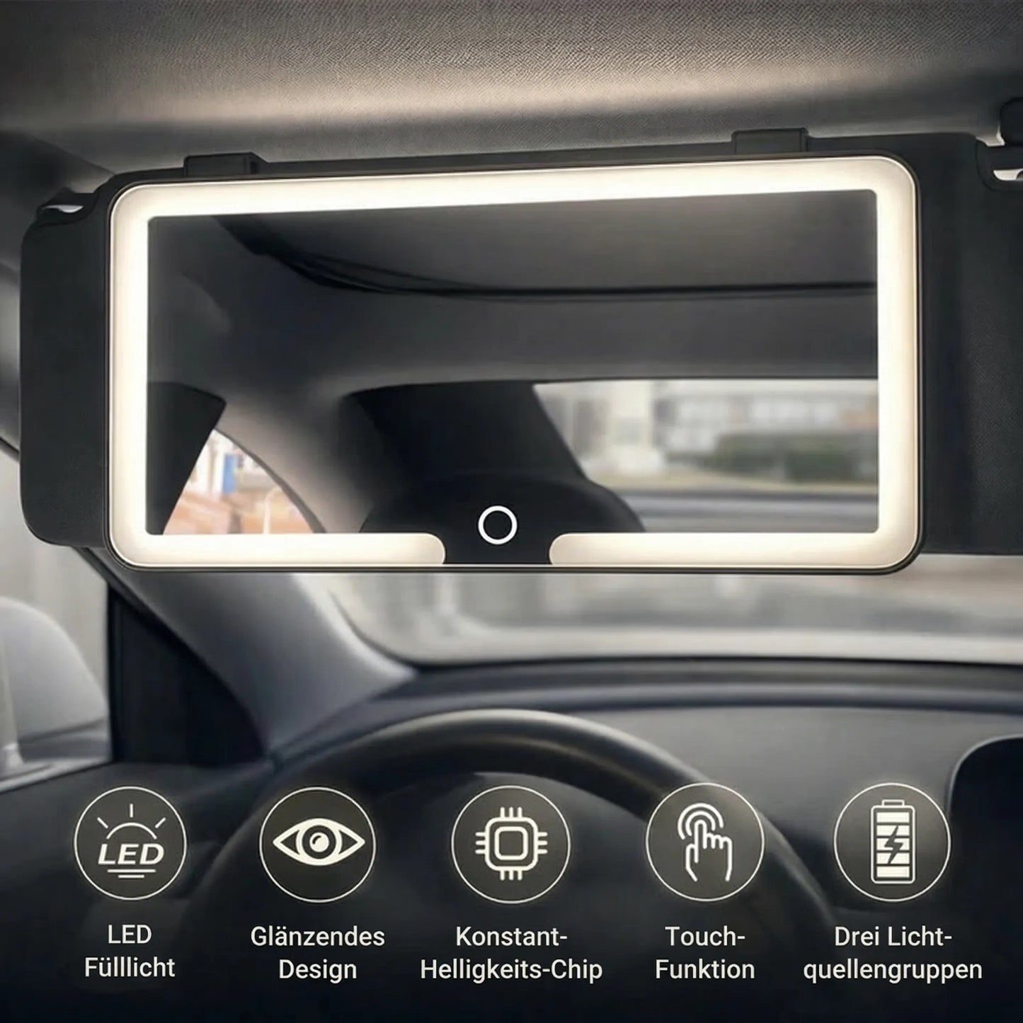 Make-up spiegel met licht voor auto | Verlichte cosmeticaspiegel | GlowVisor