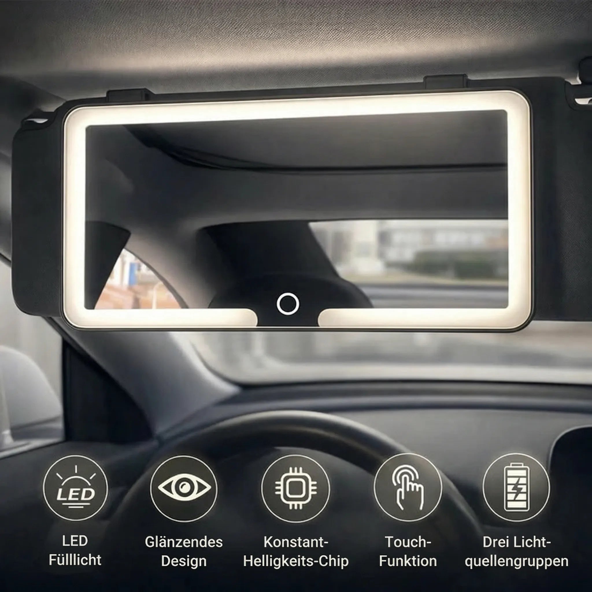 Make-up spiegel met licht voor auto | Verlichte cosmeticaspiegel | GlowVisor