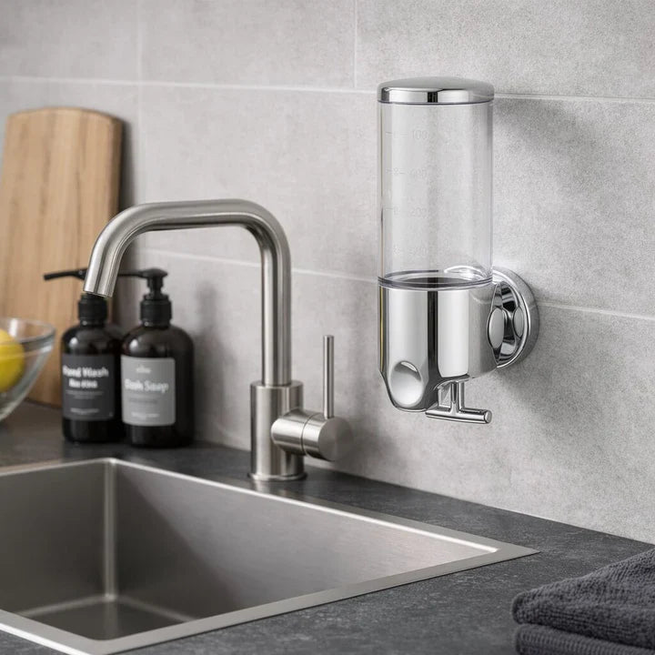 Wandzeepdispenser | Afwasmiddel dispenser Set | Zwart, Zilver & Transparant | ZeepFlow