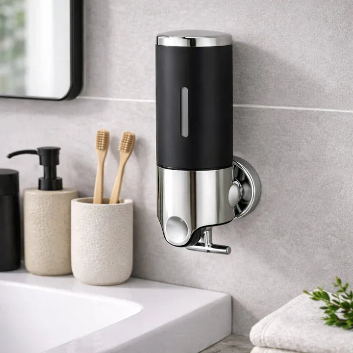 Wandzeepdispenser | Afwasmiddel dispenser Set | Zwart, Zilver & Transparant | ZeepFlow