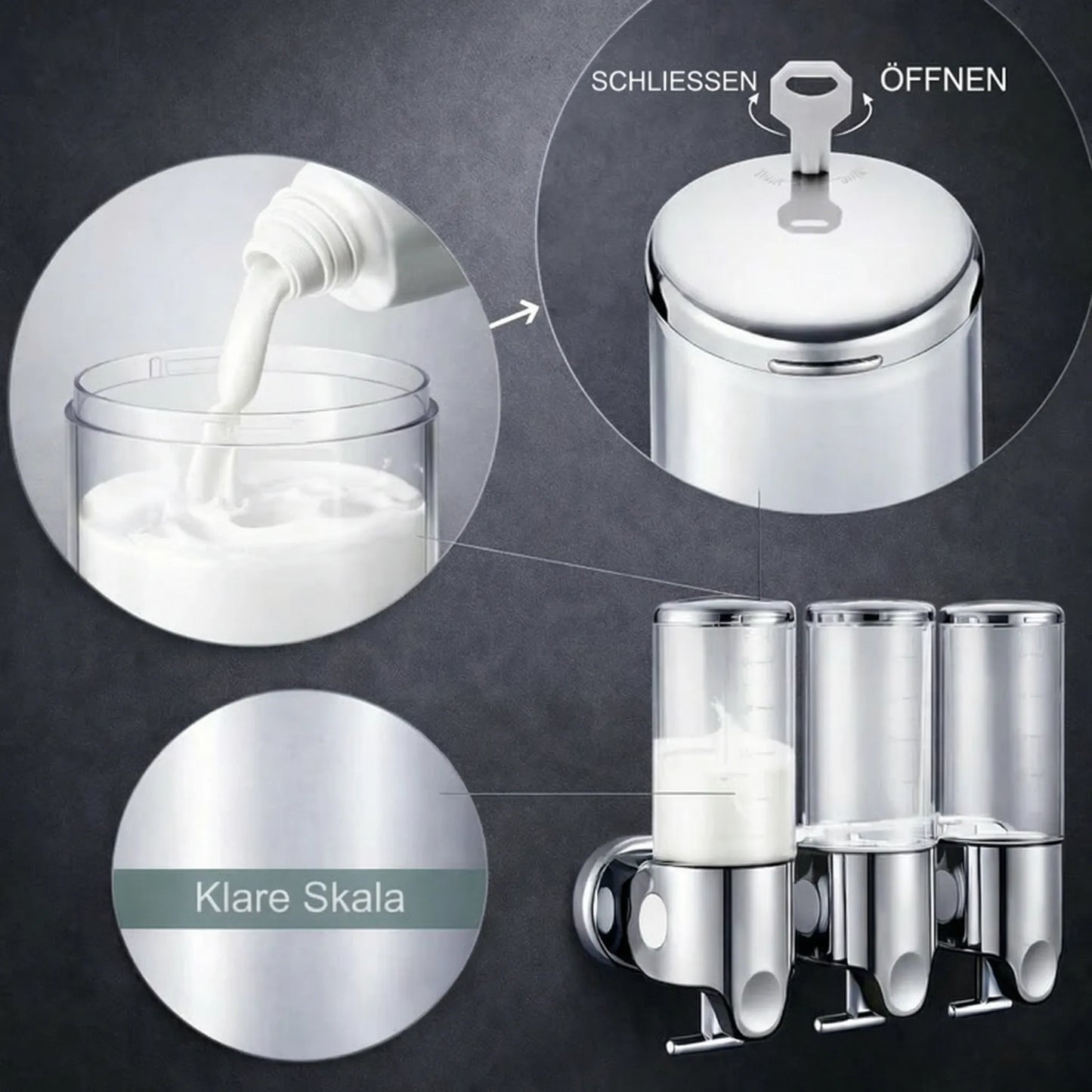 Wandzeepdispenser | Afwasmiddel dispenser Set | Zwart, Zilver & Transparant | ZeepFlow