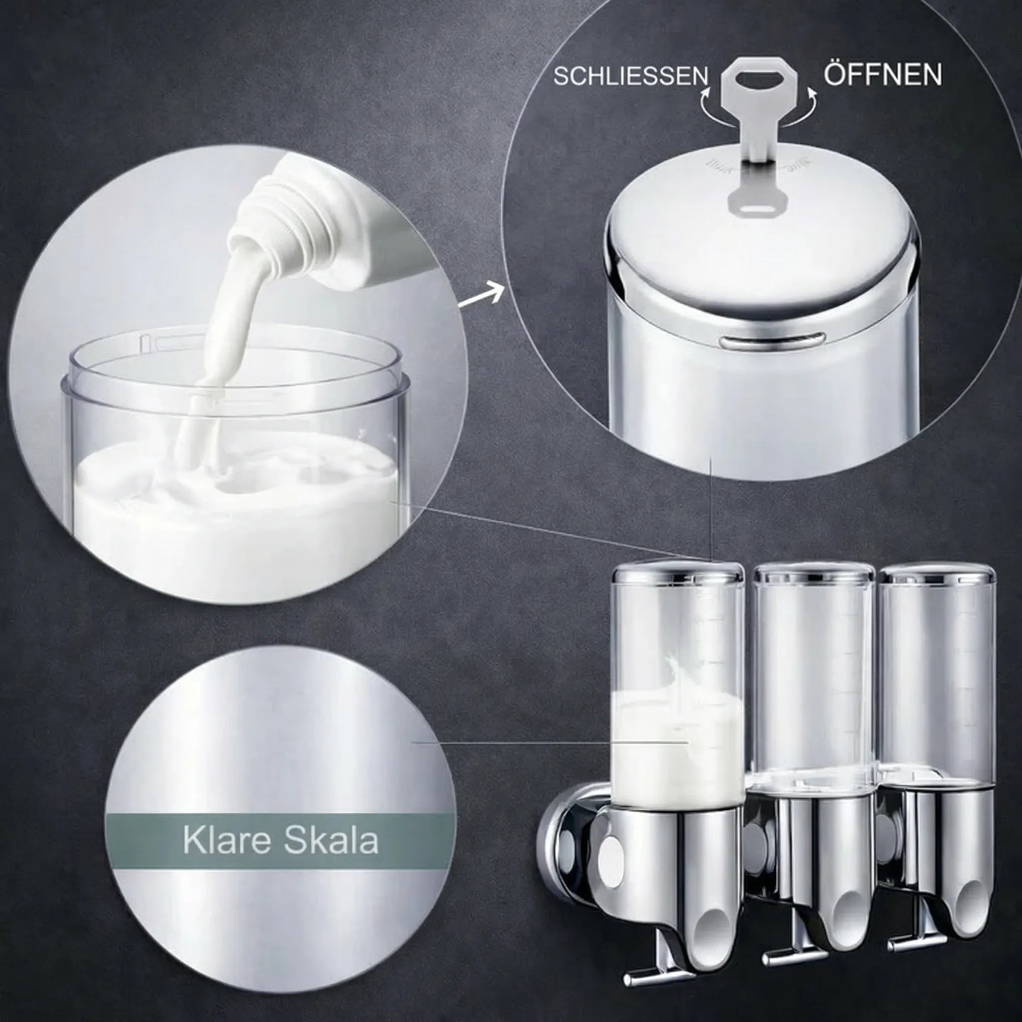 Wandzeepdispenser | Afwasmiddel dispenser Set | Zwart, Zilver & Transparant | ZeepFlow