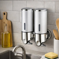 Wandzeepdispenser | Afwasmiddel dispenser Set | Zwart, Zilver & Transparant | ZeepFlow