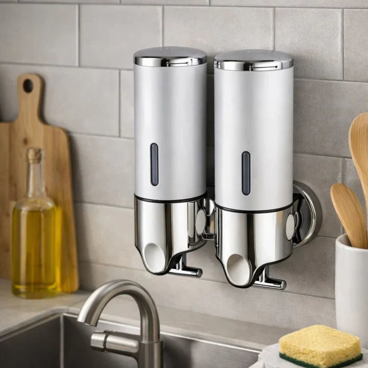 Wandzeepdispenser | Afwasmiddel dispenser Set | Zwart, Zilver & Transparant | ZeepFlow