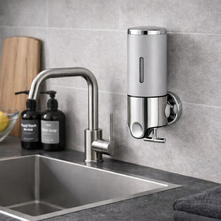 Wandzeepdispenser | Afwasmiddel dispenser Set | Zwart, Zilver & Transparant | ZeepFlow