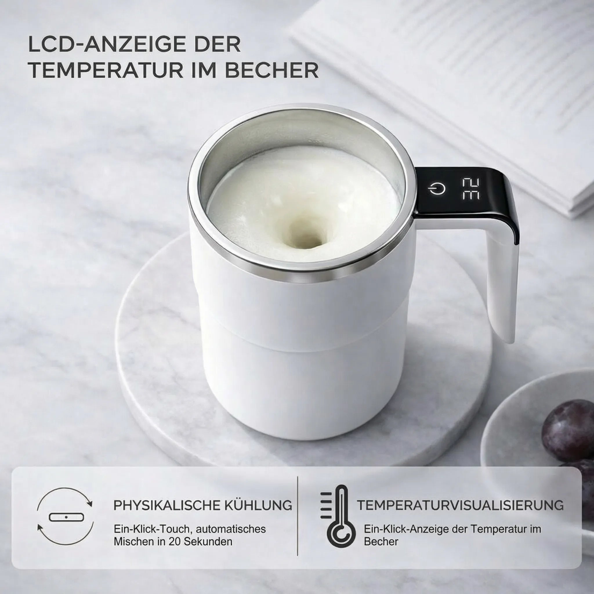 Zelfroerende Mok met LCD & USB | Automatische Beker voor Koffie en meer | RoerMeester