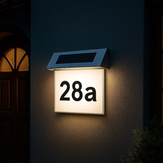 Zonne-energie Huisnummer met LED-verlichting zonder stroom van roestvrij staal | Solarno