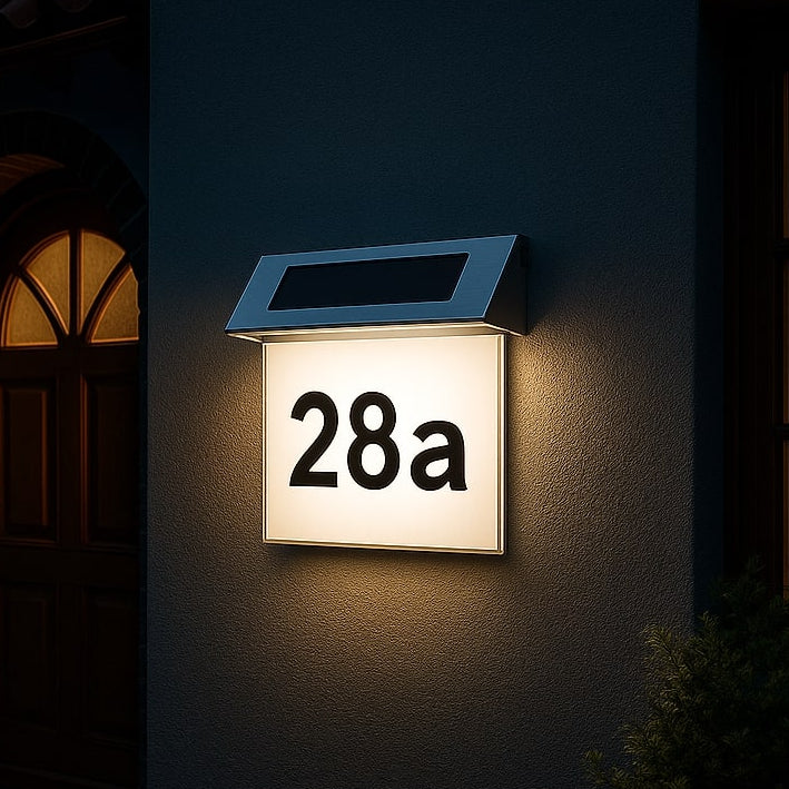 Zonne-energie Huisnummer met LED-verlichting zonder stroom van roestvrij staal | Solarno
