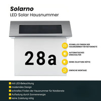 Zonne-energie Huisnummer met LED-verlichting zonder stroom van roestvrij staal | Solarno