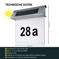 Zonne-energie Huisnummer met LED-verlichting zonder stroom van roestvrij staal | Solarno