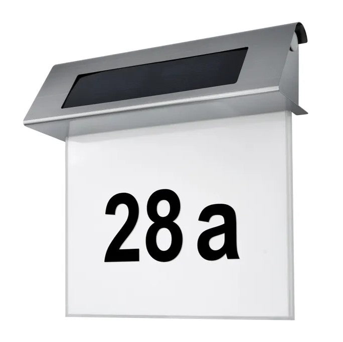 Zonne-energie Huisnummer met LED-verlichting zonder stroom van roestvrij staal | Solarno