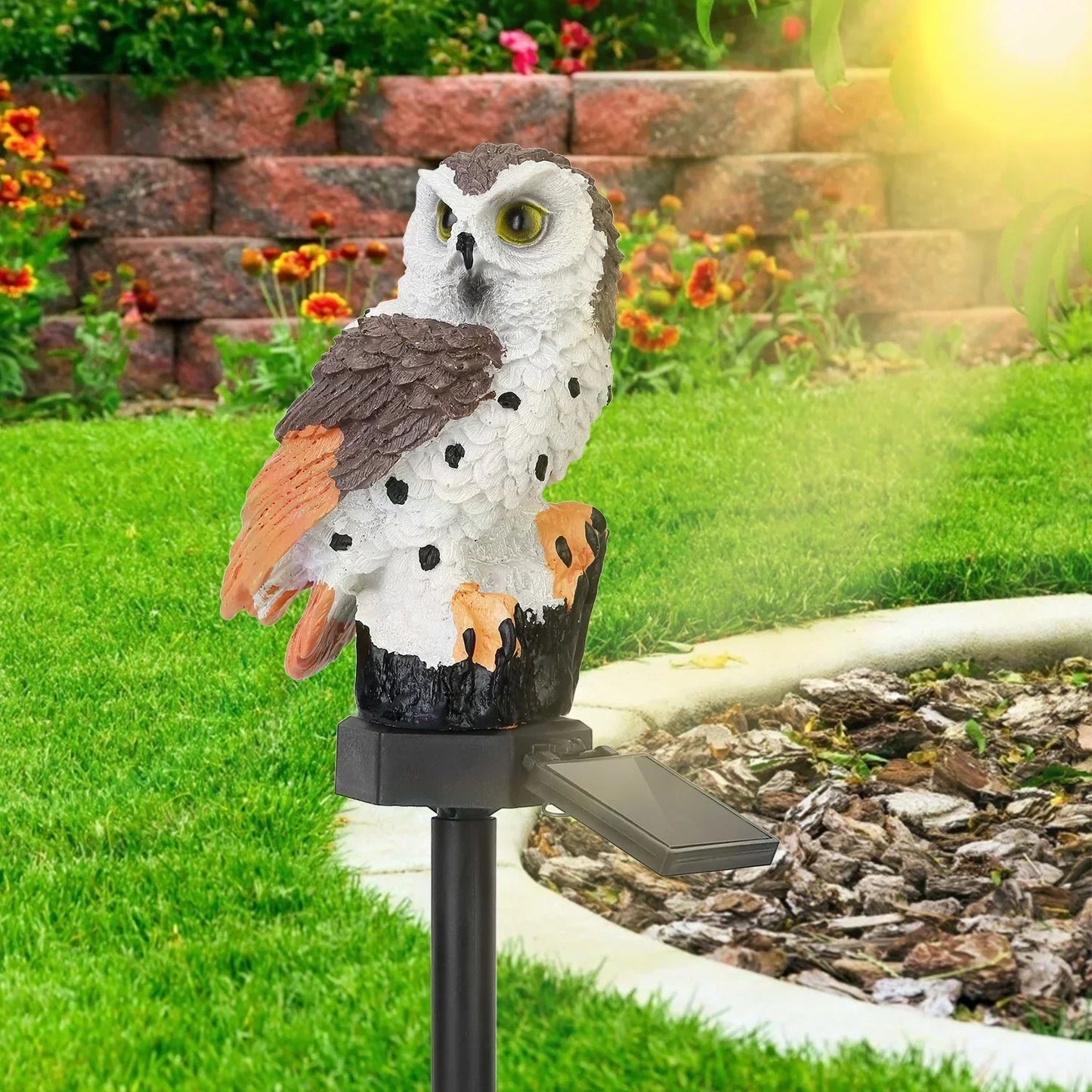 Zonne-energie Tuinlamp met Decoratief Uil-Design – LED Buitenlamp voor de Tuin | Brehn