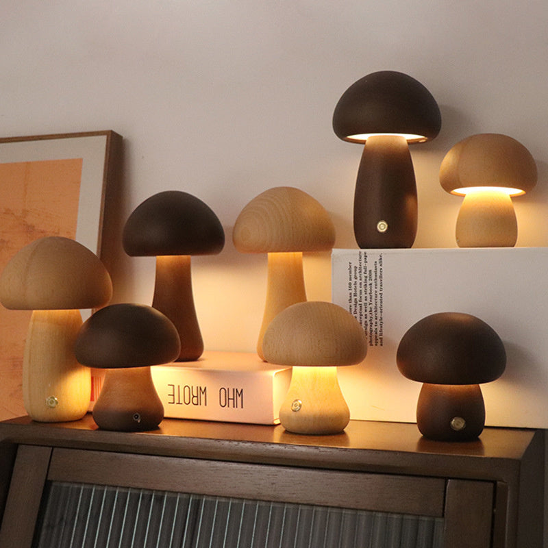 Oplaadbare tafellamp in hout | Paddestoelvorm | LED-licht