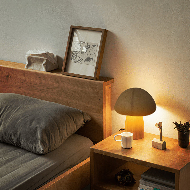 Oplaadbare tafellamp in hout | Paddestoelvorm | LED-licht