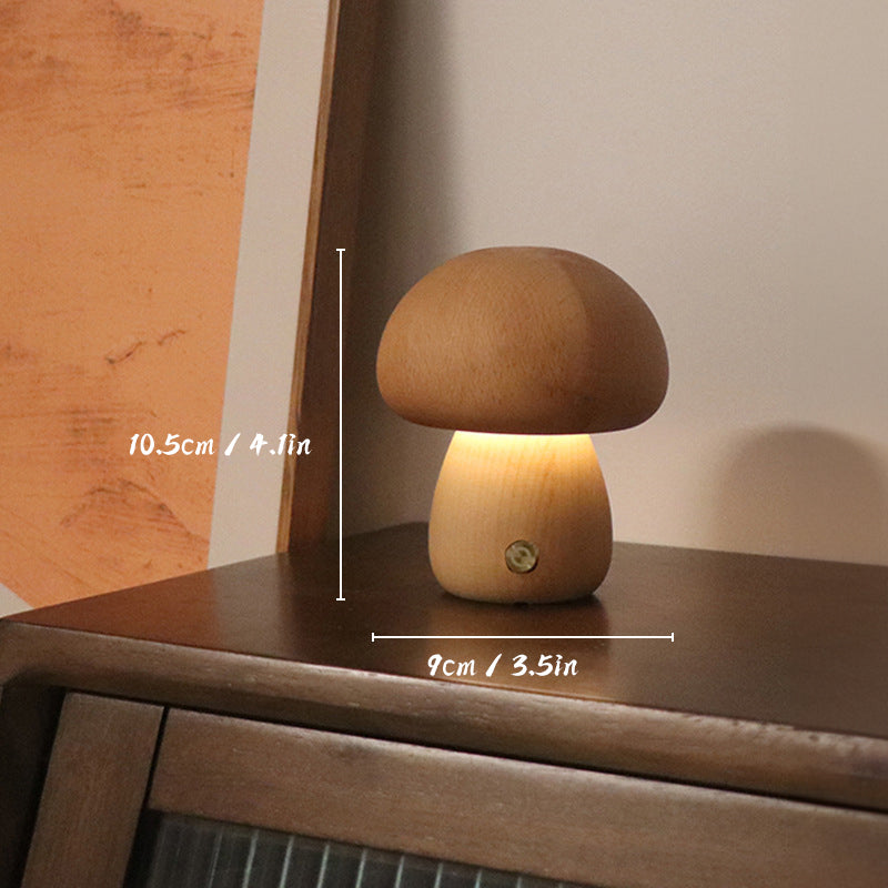 Oplaadbare tafellamp in hout | Paddestoelvorm | LED-licht