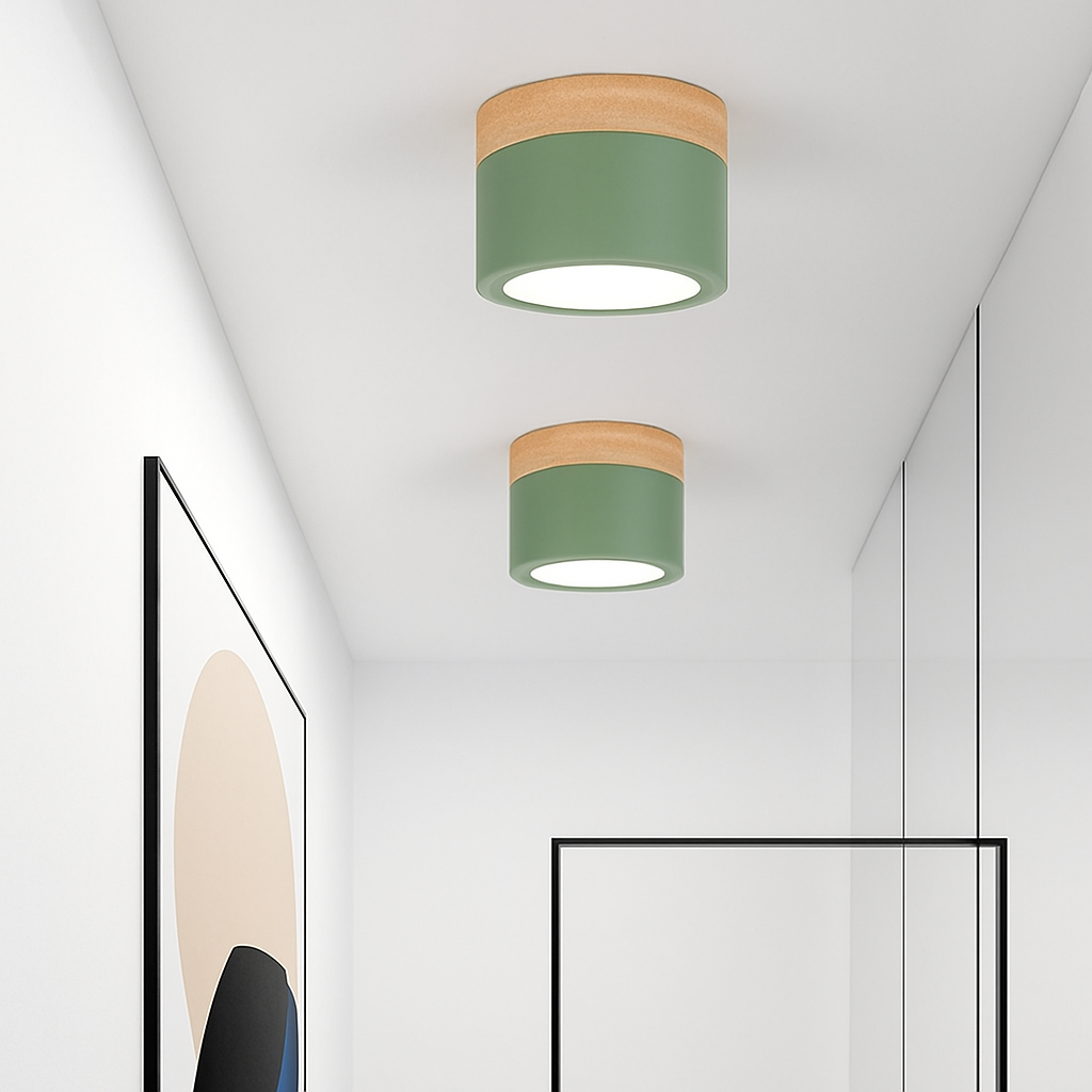 Moderne LED spot in hout en gekleurd metaal Allan