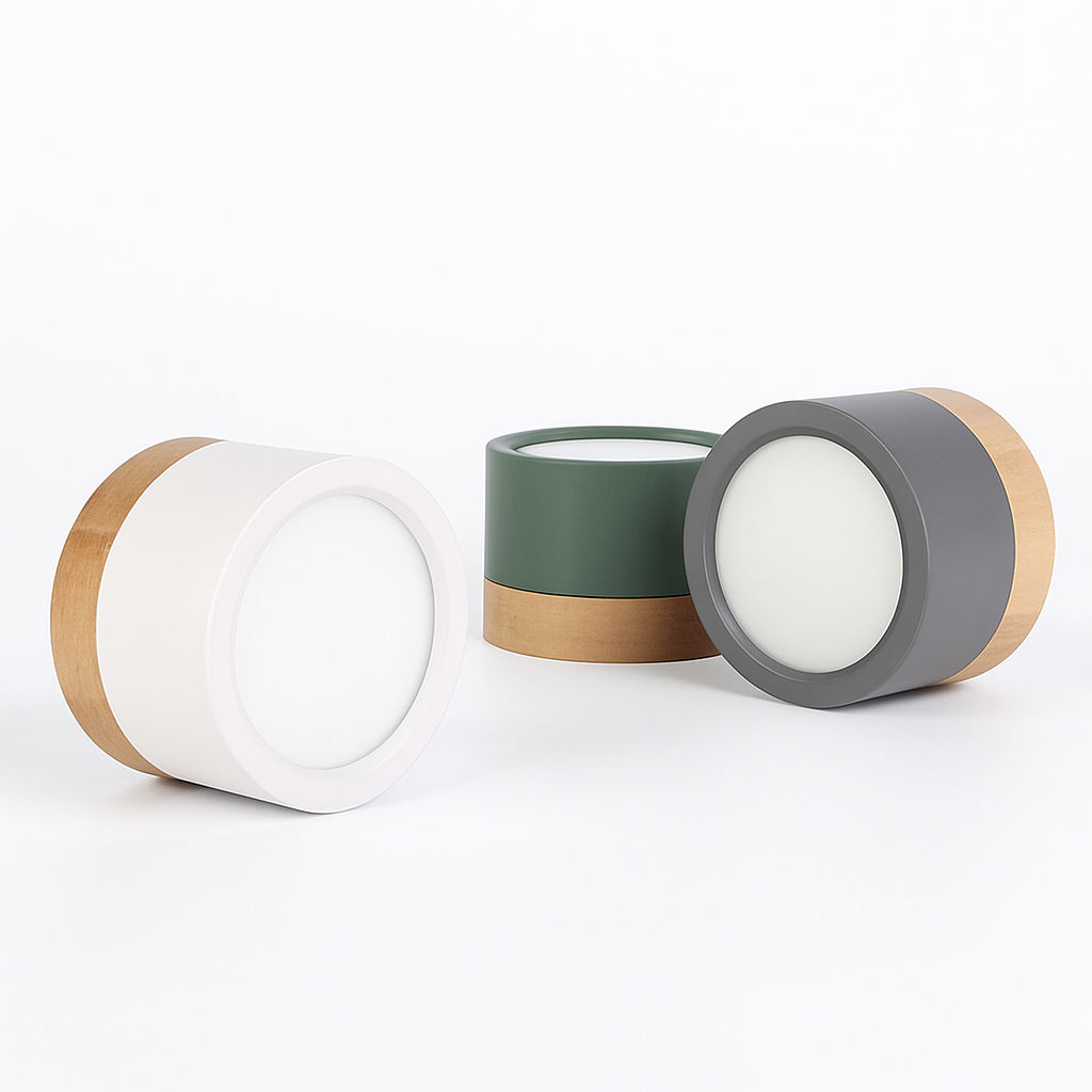 Moderne LED spot in hout en gekleurd metaal Allan