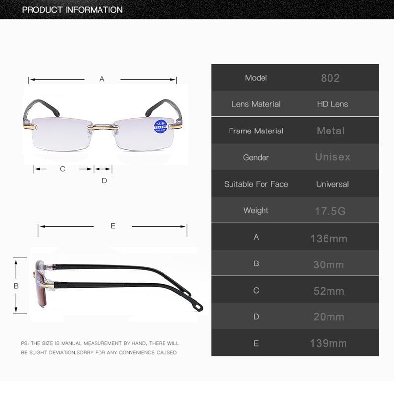 Brehn | Viselio Intelligente Leesbril met Multifocale Lensen | Ultraleicht & Blauwlichtfilter | Voor Dichtbij- & Verafzicht | Titanframe TR90