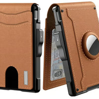 Pop Up aluminium tas Geld Clip Slanke Lederen Slots Creditcardhouder RFID Blokkerende Bifold Minimalistische Portemonnee