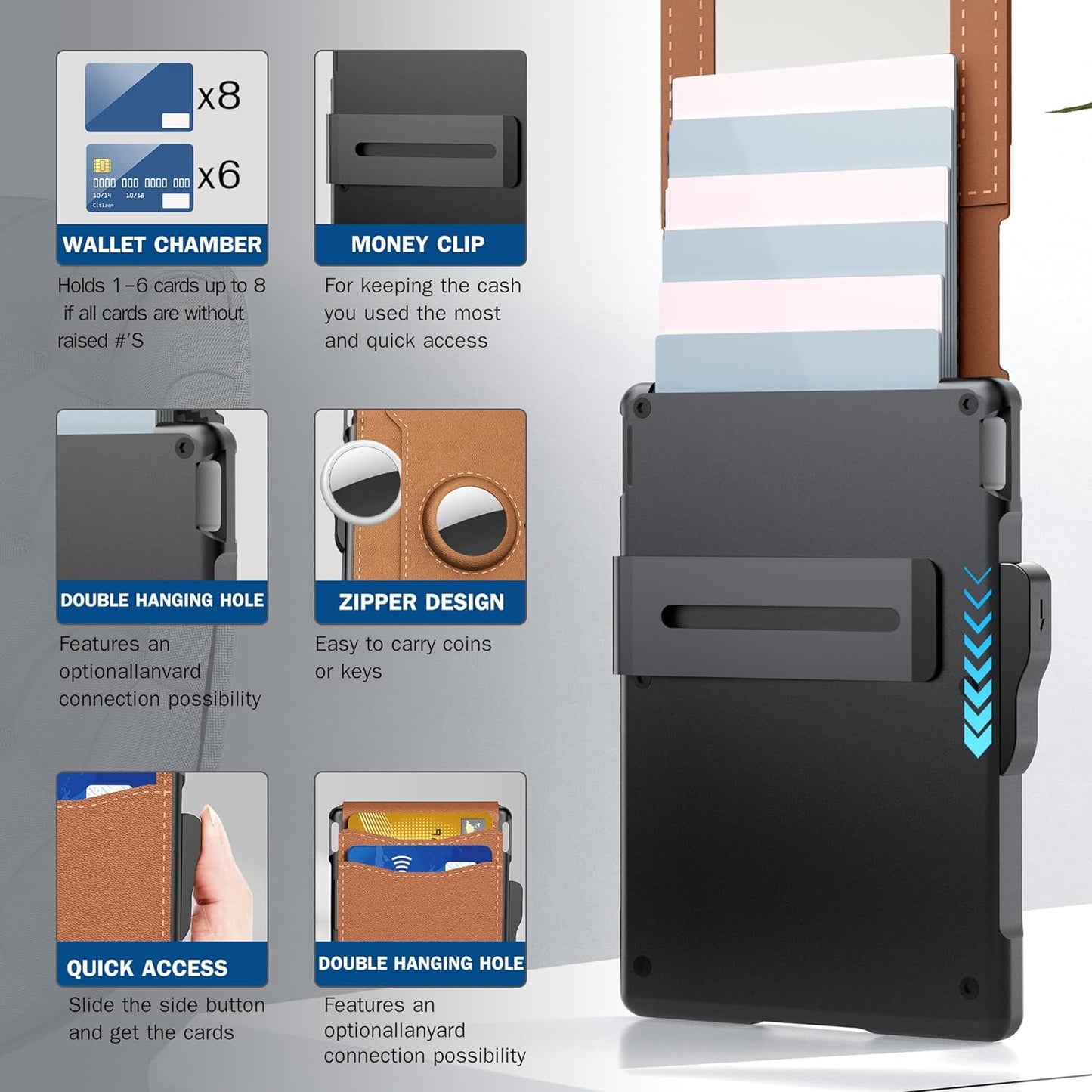 Pop Up aluminium tas Geld Clip Slanke Lederen Slots Creditcardhouder RFID Blokkerende Bifold Minimalistische Portemonnee