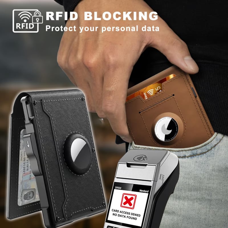 Pop Up aluminium tas Geld Clip Slanke Lederen Slots Creditcardhouder RFID Blokkerende Bifold Minimalistische Portemonnee