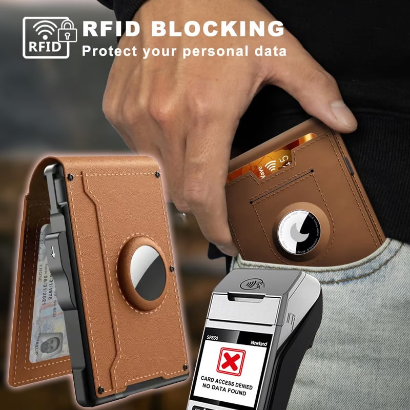 Pop Up aluminium tas Geld Clip Slanke Lederen Slots Creditcardhouder RFID Blokkerende Bifold Minimalistische Portemonnee